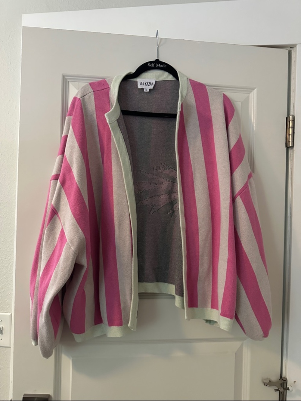 Bel Kazan Pink & Cream Striped Open Cardigan